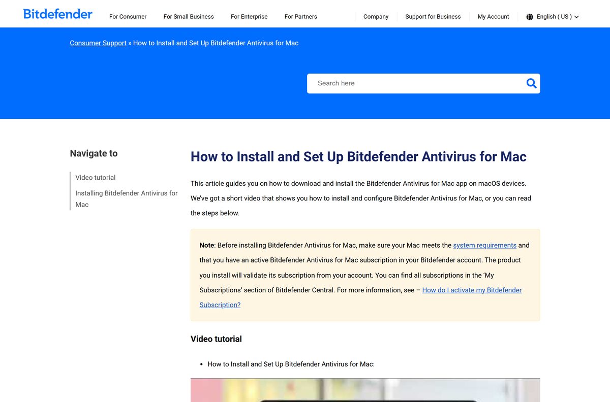Bitdefender support guide for installing Antivirus for Mac