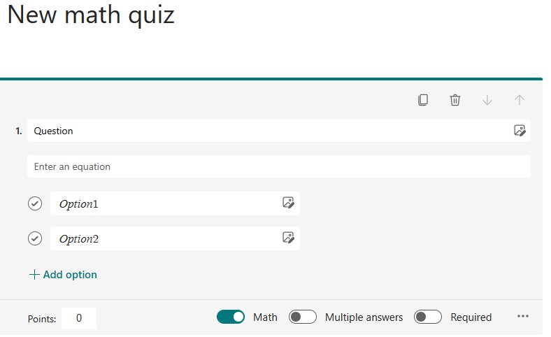 Math toggle turned on for a Choice question in Microsoft Forms