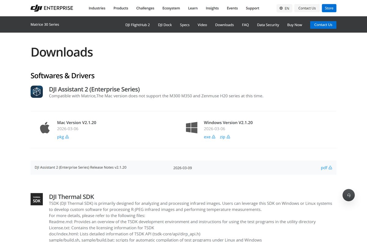 Matrice 30 Series downloads block with DJI Assistant 2 release notes