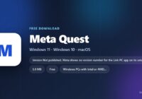 Meta Quest Link logo with price, Windows support and disk space