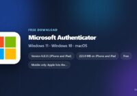 Microsoft Authenticator logo beside price, supported systems and app size