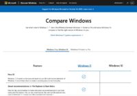 Microsoft Compare Windows page with the Windows 11 Home vs. Pro tab