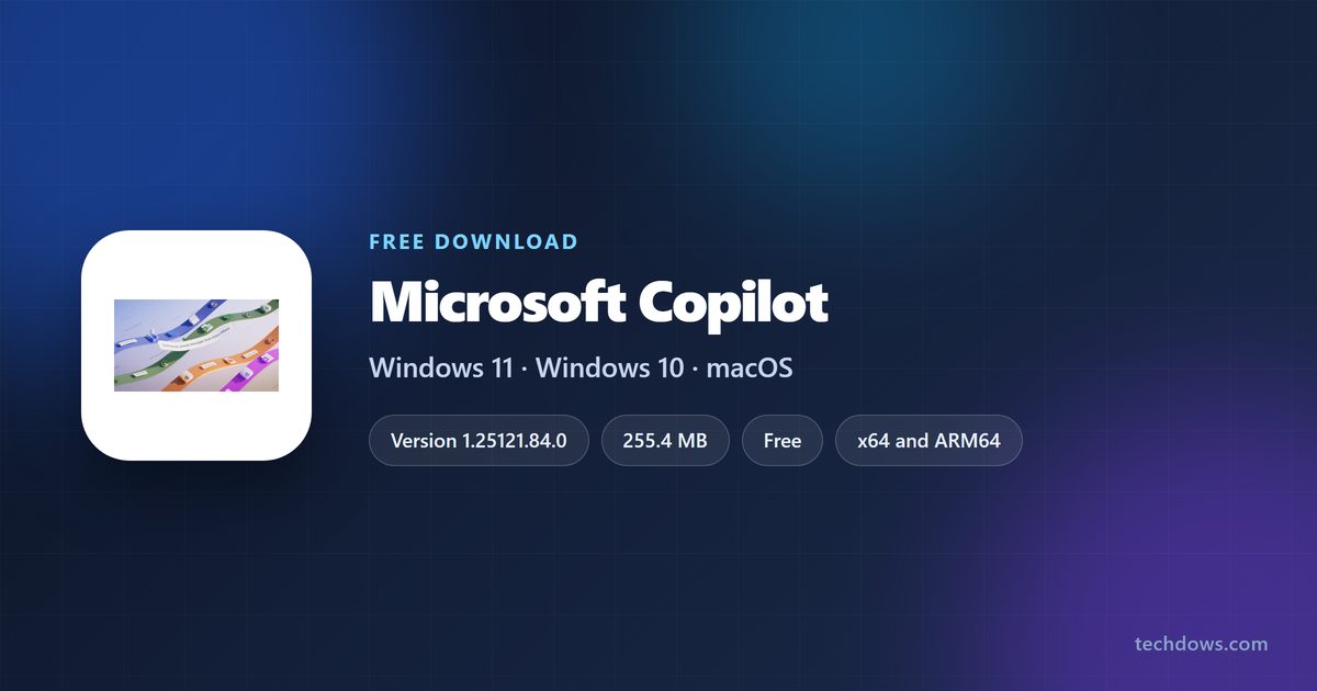 Microsoft Copilot icon beside version, download size and supported systems