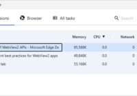 Microsoft Edge Browser Task Manager listing tabs sorted by CPU use