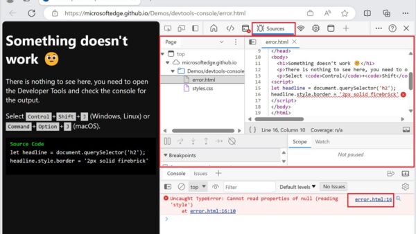 How to Troubleshoot JavaScript Errors in Microsoft Edge DevTools