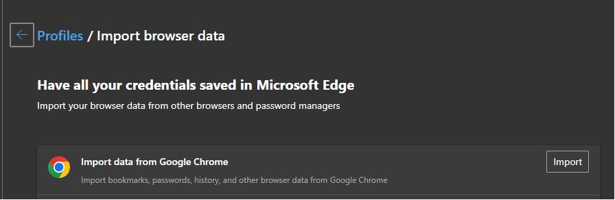 Microsoft Edge Import browser data screen with Google Chrome import option