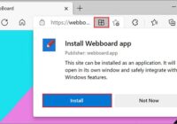 Microsoft Edge address bar with the App available icon and an Install prompt