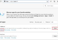 Microsoft Edge apps page listing an installed web app's controls
