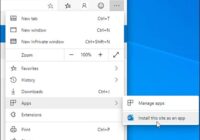 Microsoft Edge menu showing Install this site as an app