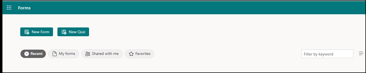 Microsoft Forms portal with New Form and New Quiz buttons