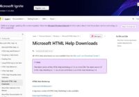 Microsoft HTML Help Downloads page with the Htmlhelp.exe download link