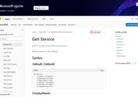 Microsoft Learn Get-Service cmdlet reference page showing its syntax