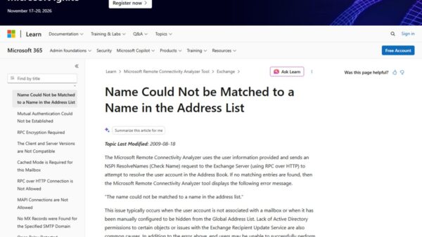 FIX: The name cannot be matched to a name in the address list on Outlook and Office365 – Exchange (Solved)