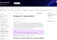 Microsoft Learn page for Windows 11 version 26H1 with lifecycle navigation