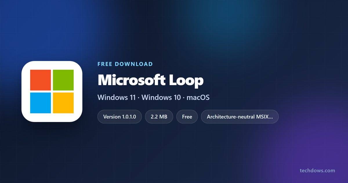 Loop spec card showing version, download size and supported systems