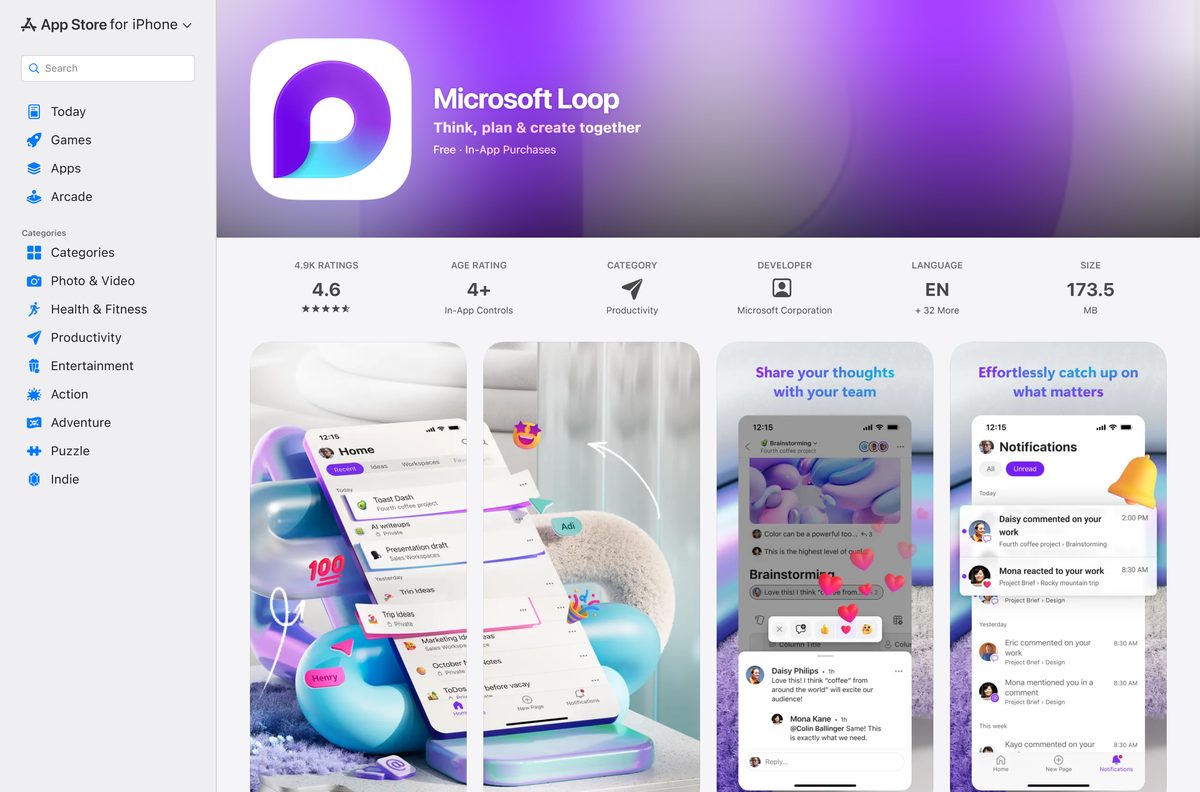 App Store page for Loop on iPhone and iPad with the Get button