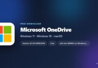 Microsoft OneDrive logo with version, price and supported systems