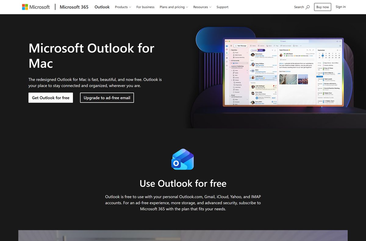 Microsoft page for the free Mac version with its Get button