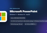 Microsoft PowerPoint logo with version, size and supported systems