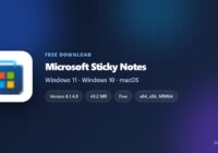 Sticky Notes spec card with version, size and supported Windows versions