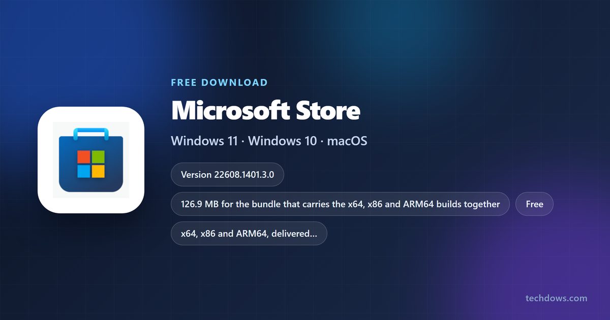 Microsoft Store logo with version, size and supported Windows releases