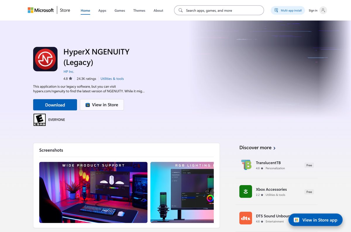 Microsoft Store listing for HyperX NGENUITY Legacy from HP Inc.
