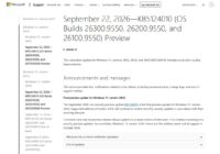 Microsoft Support page for KB5124010 listing builds 26300.9550, 26200.9550 and 26100.9550