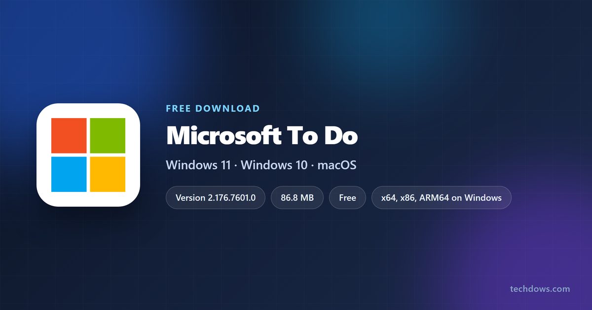 Spec card listing To Do version, download size and supported systems