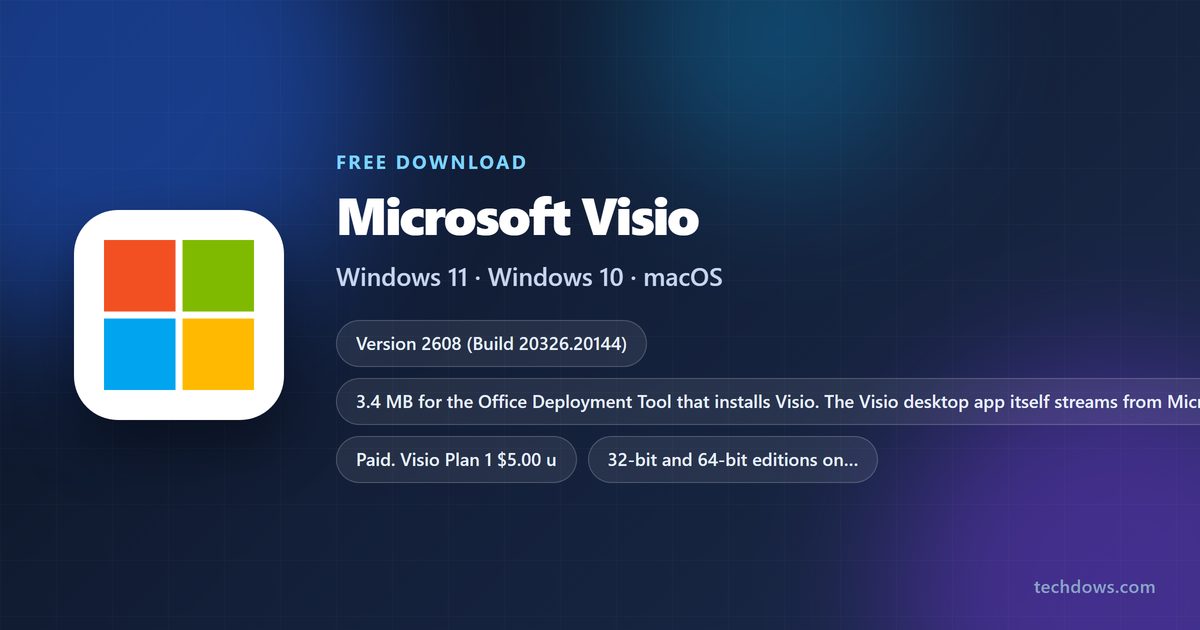 Microsoft Visio spec card with version, price and supported Windows releases
