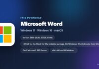 Microsoft Word logo with version, size and supported systems