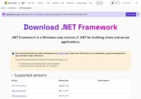 Microsoft's Download .NET Framework page listing supported versions with release dates