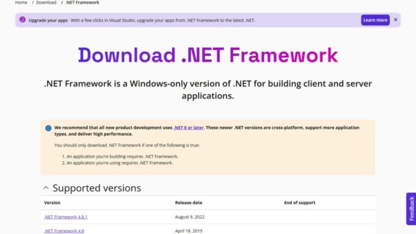 Direct Download Links to All Versions of .NET Framework Installers