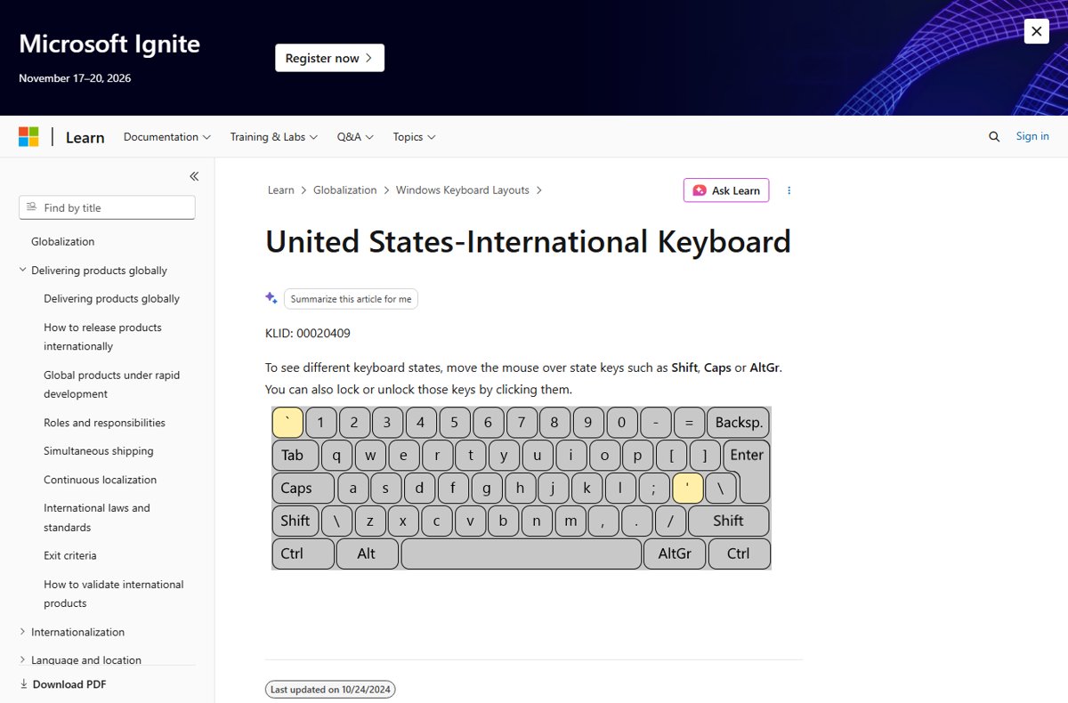 Microsoft's interactive United States-International keyboard layout diagram