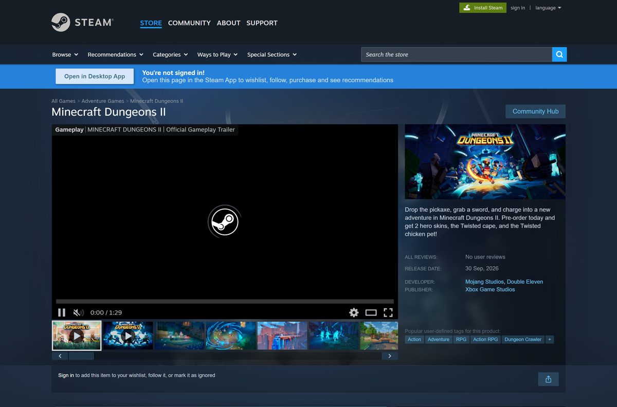 Steam page for the sequel with its release date and price
