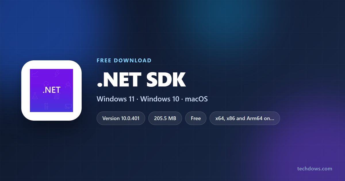 .NET SDK version, licence, installer size and supported systems