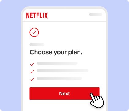 Netflix sign-up screen showing Choose your plan step with checkmarks