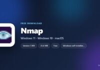 Nmap spec card with version, sizes, license and supported systems