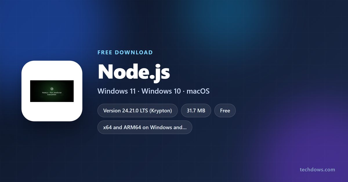 Node.js LTS version, licence, installer size and supported systems