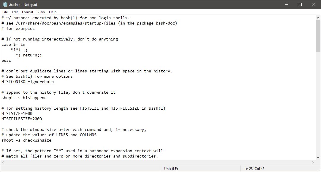 Notepad status bar showing Unix (LF) line ending for an open file