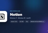 Notion app card with version, download size and supported systems