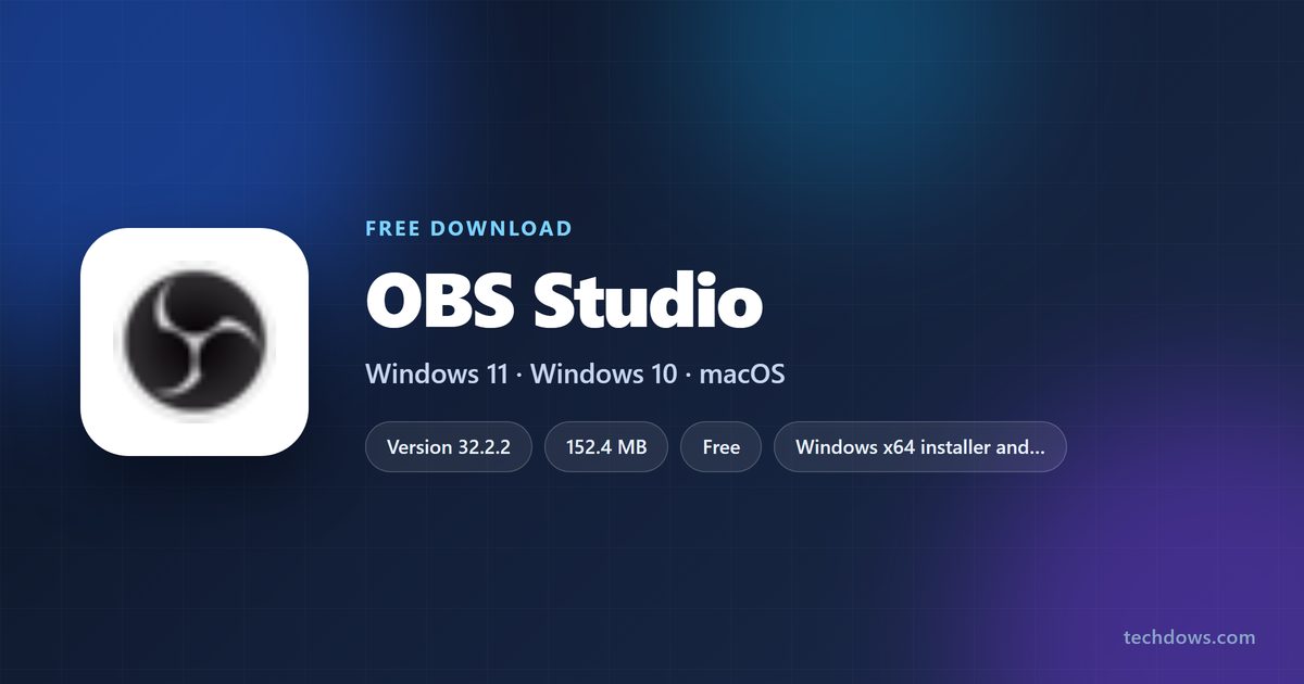OBS Studio version, licence, installer size and supported Windows and macOS releases