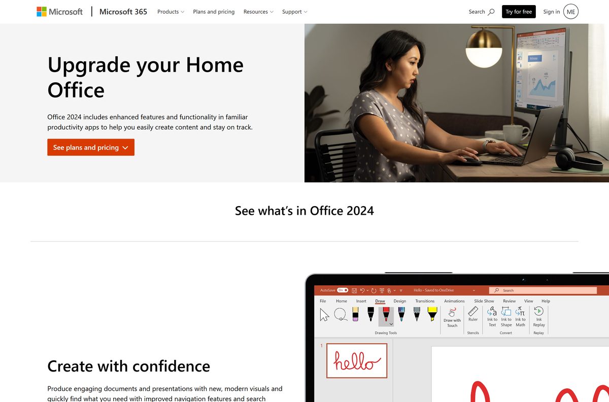 Microsoft page presenting the one-time purchase suite for 2024