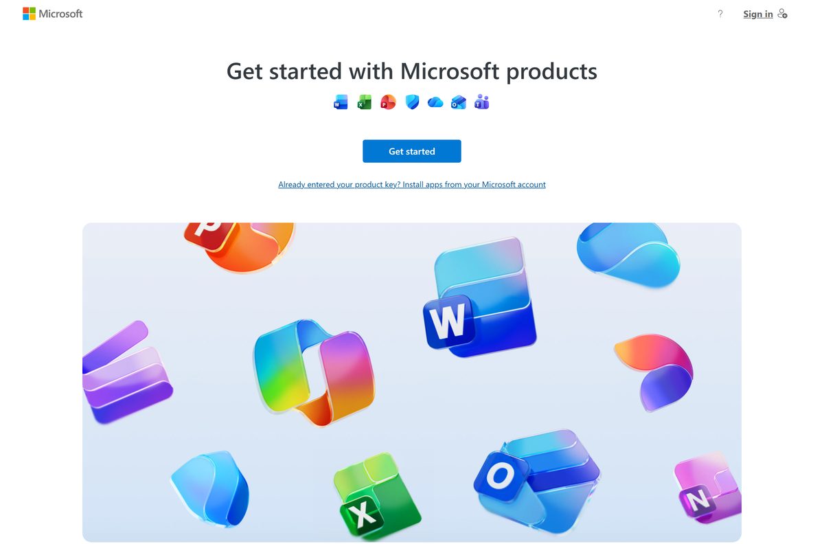 Microsoft setup page where a product key is entered