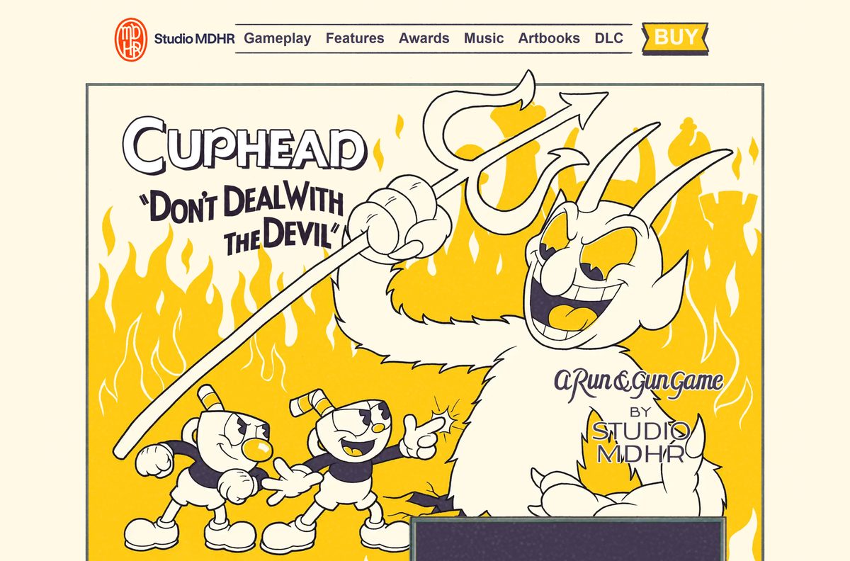 Official Cuphead website with store and DLC links