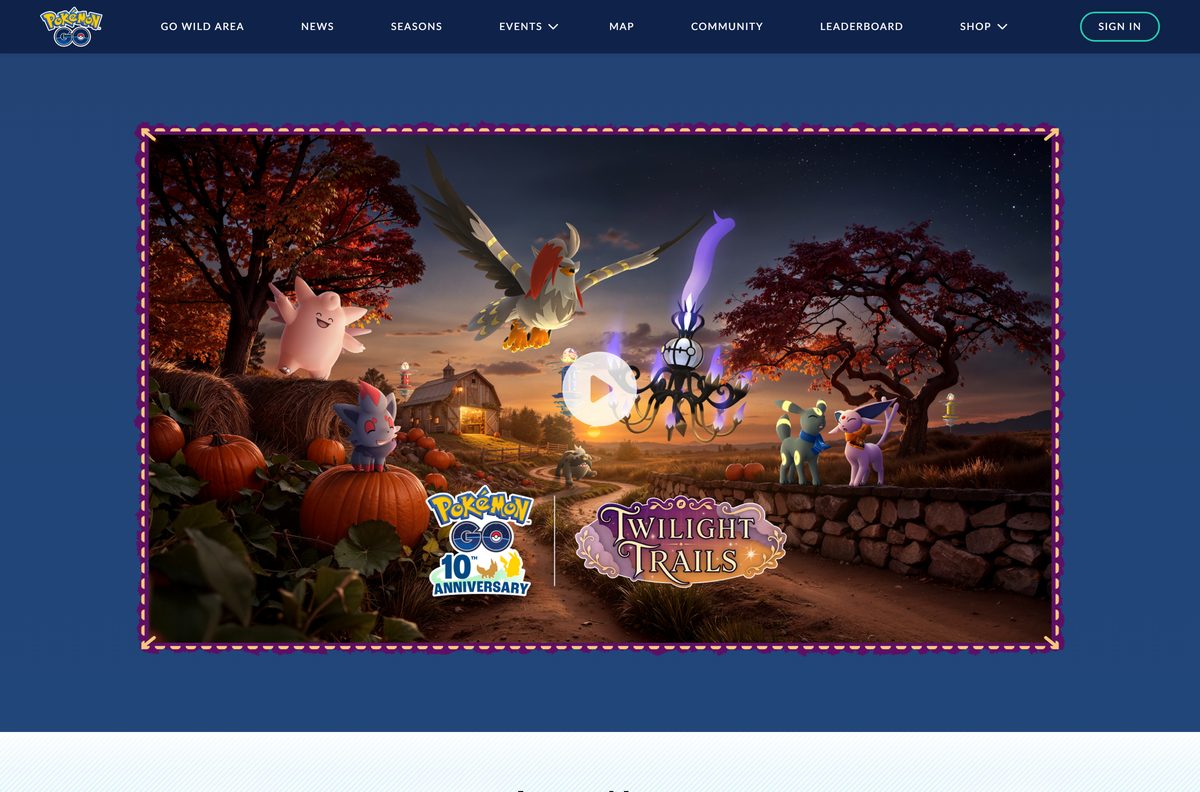 Official Pokémon GO website showing the latest news