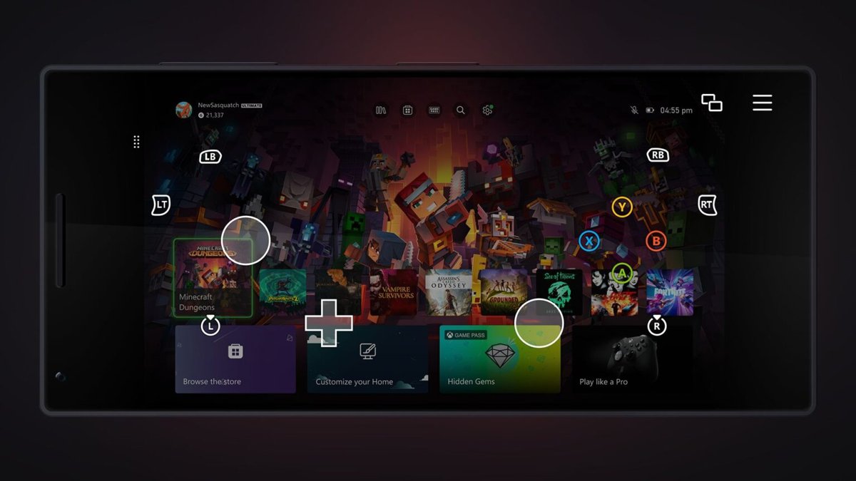 On-screen touch controls overlaid on a game during Xbox remote play