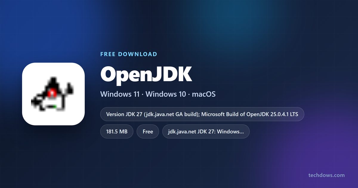 OpenJDK card with version, file size and supported systems