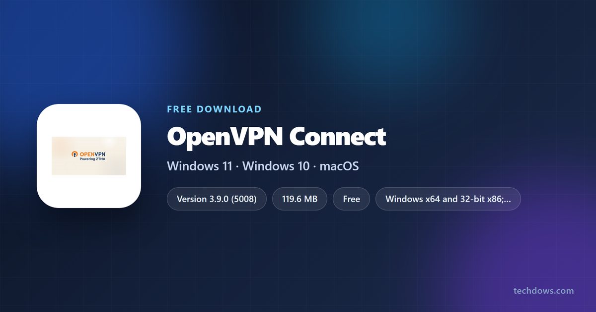 OpenVPN Connect logo beside version, size and supported systems