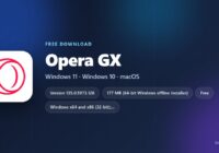 Opera GX logo with version, size and supported systems