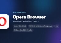 Opera browser logo with version, size and supported systems